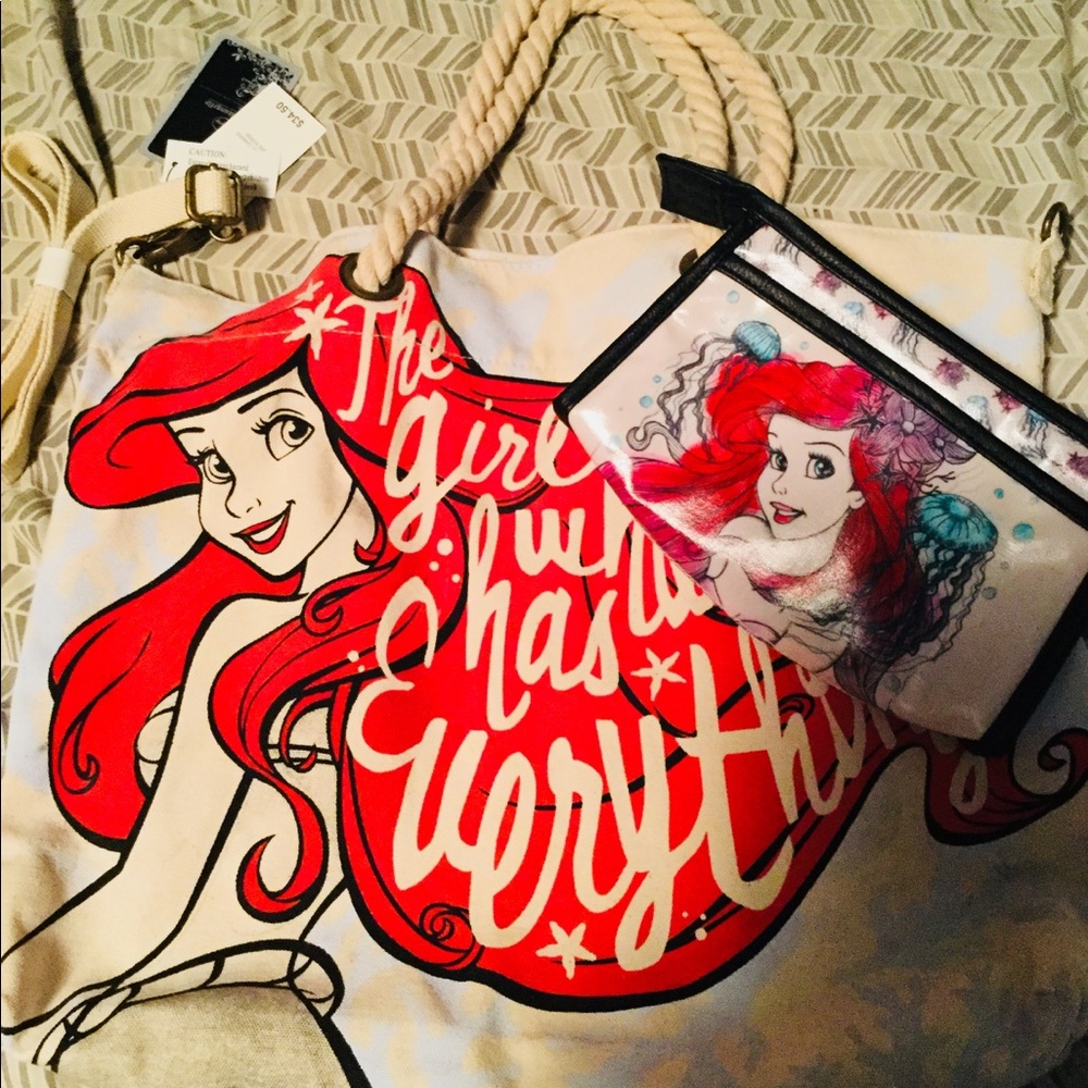 Little Mermaid Canvas Bag with Makeup Bag